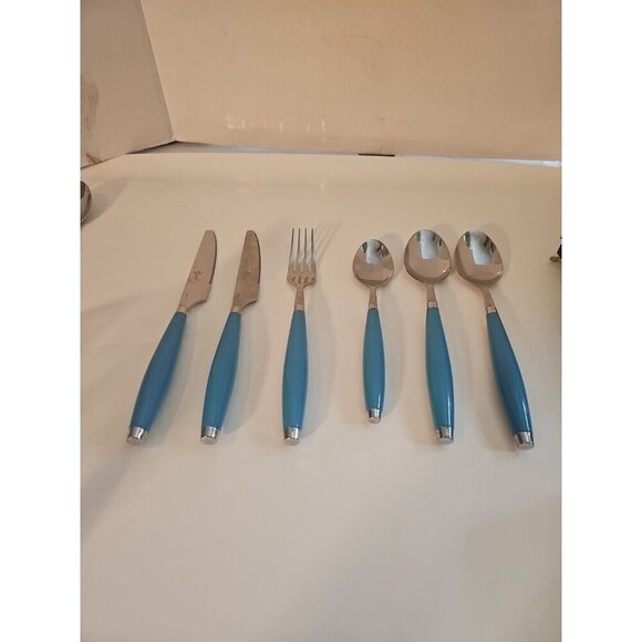 VTG Fiesta Fiestaware 6 Piece Flatware Silverware Place Setting Turquoise - Picture 1 of 6
